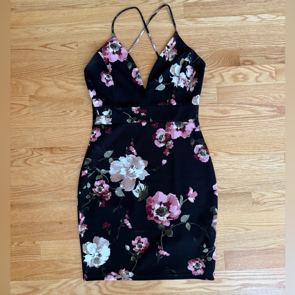 Windsor Black and Pink Floral Mini Dress